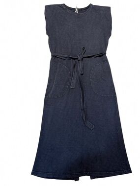 HELLO NITE 100% COTTON SLUB DRESS Belted Waist with Pockets Size XS